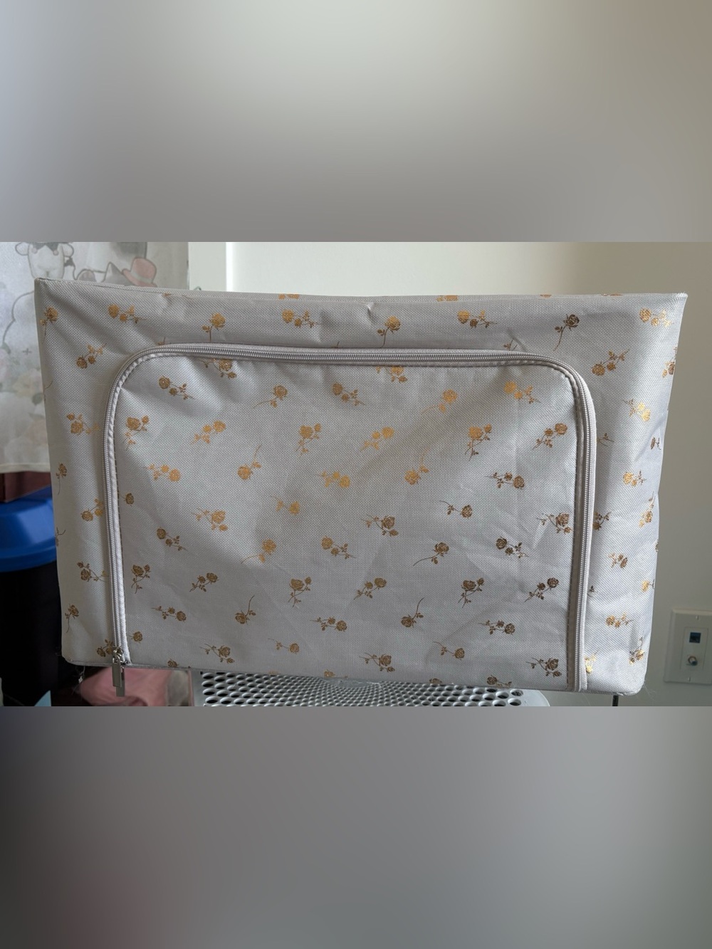 72L foldable Deluxe Gray Floral Storage Basket with Gold Rose Print
